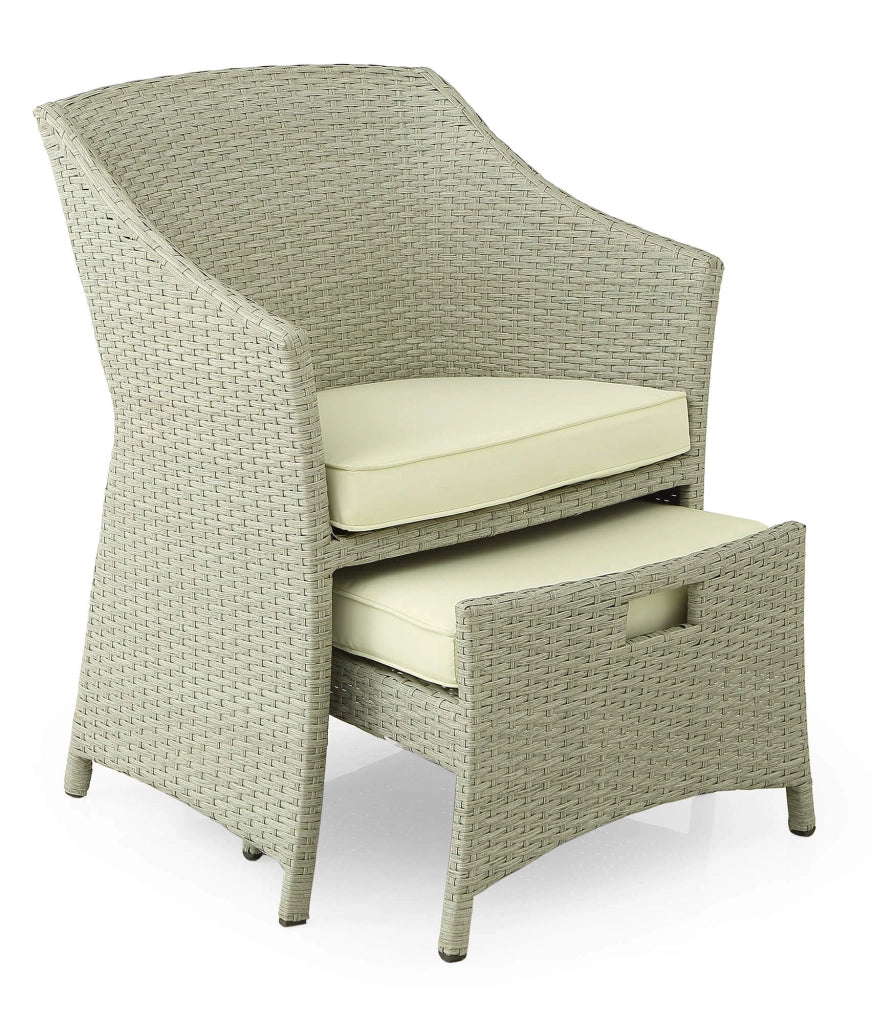 Set Salotto da Giardino Tavolino 2 Poltrone e 2 Poggiapiedi in Rattan Kraus Vasari Beige