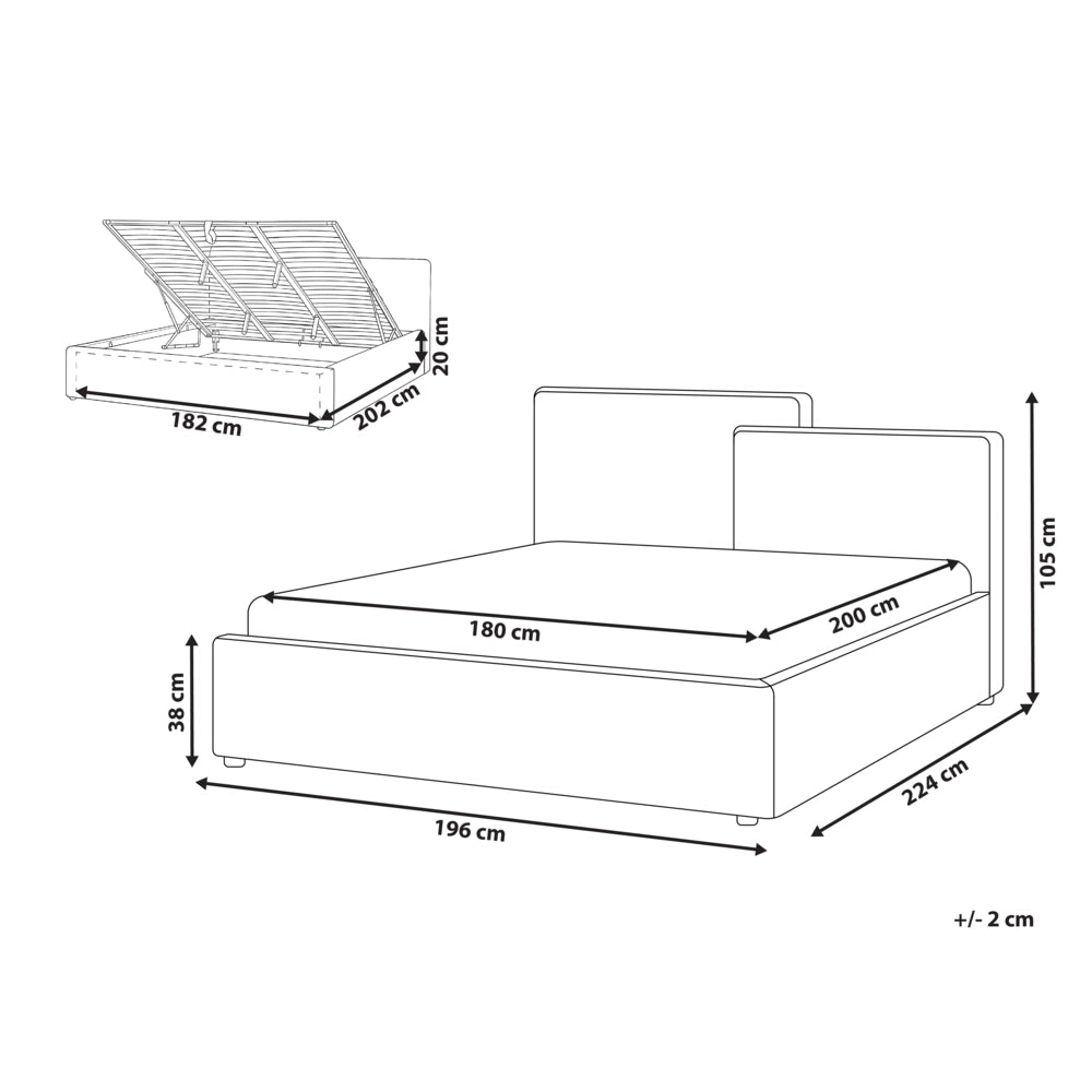 Letto contenitore imbottito in tessuto bianco sporco 180 x 200 cm testiera asimmetrica a gradini in stile scandinavo
