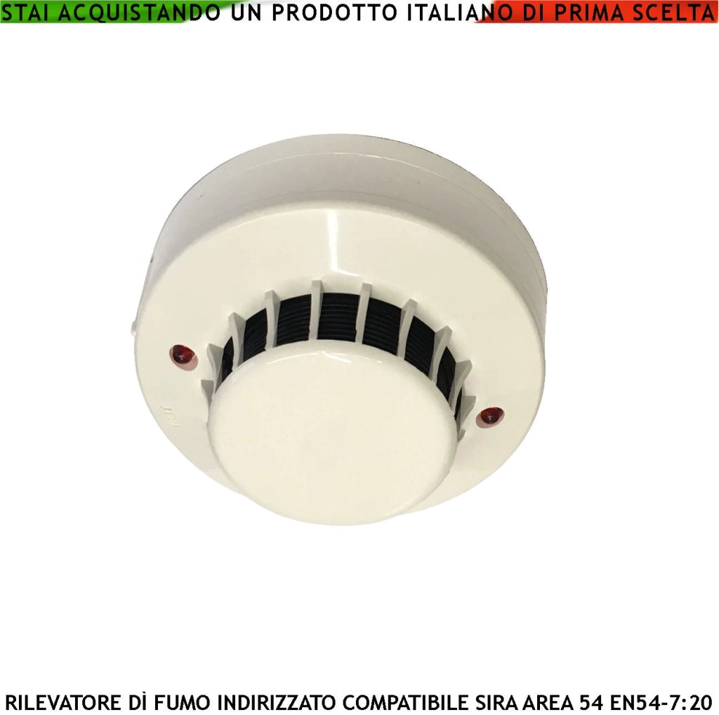 Rilevatore Fumo per Centrali AREA54 SIRA Senza Base Sensore Ottico Fumo Indirizzato ZB/200 Codice Impostabile Tramite 10 Dipswitch Collegamento Loop 2 Led Segnalano lo Stato Impianto Uscita OC 100 mA per Segnalatore Ottico Remoto