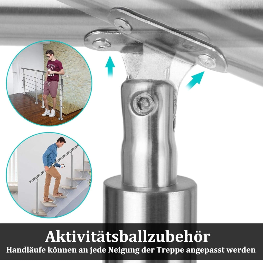 Corrimano per scale in acciaio inox, per esterni, 120 cm, parapetto con 2 montanti, per interni ed esterni, 3 barre trasversali