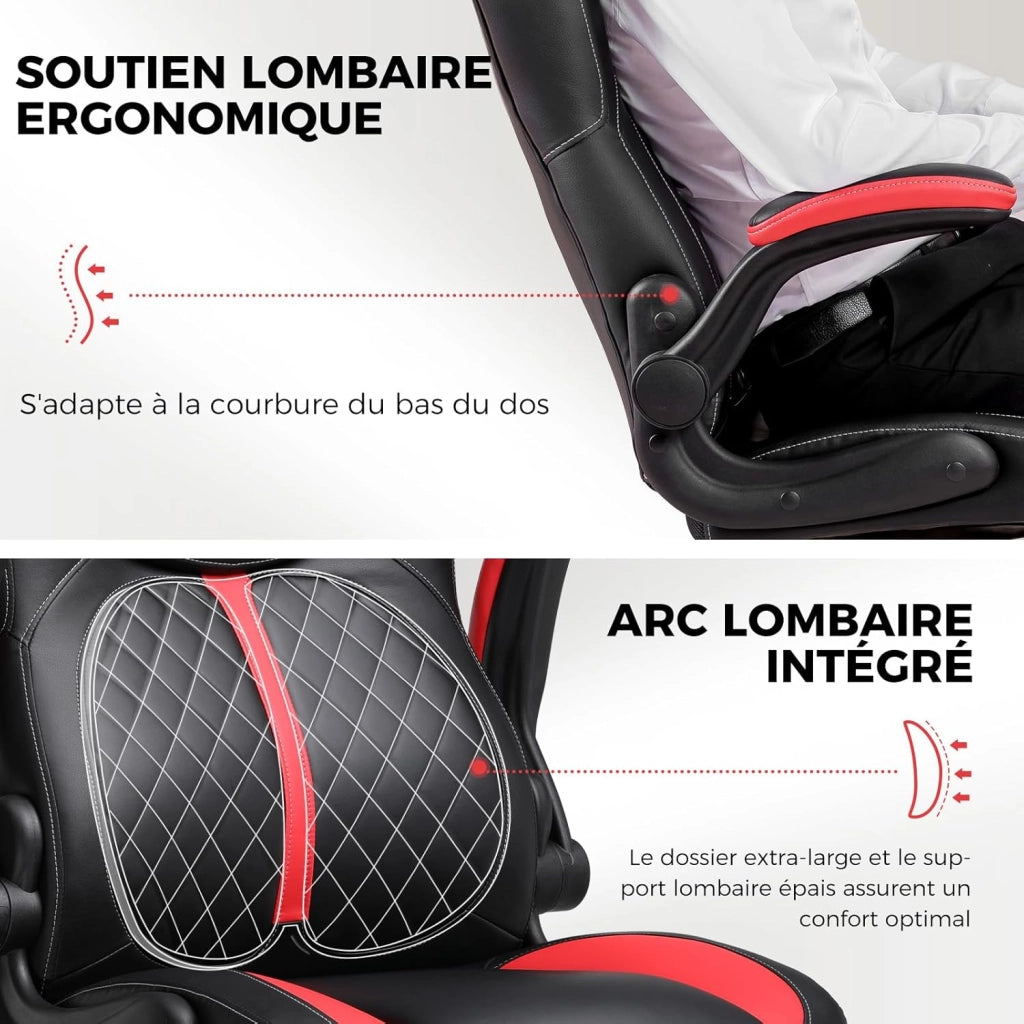 Sedia da gioco con braccioli sollevabili – Sedia da gioco ergonomica a funzione ribaltabile – Seduta PC Gaming in schiuma ad alta densità rosso