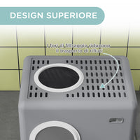 Lettiera per Gatti con Coperchio Doppio Ingresso 52x41x38.5cm e Vassoio Estraibile Grigio