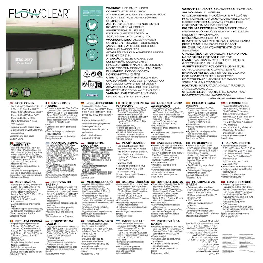 Bestway Telo di Copertura per Piscina Flowclear 396 cm 93323