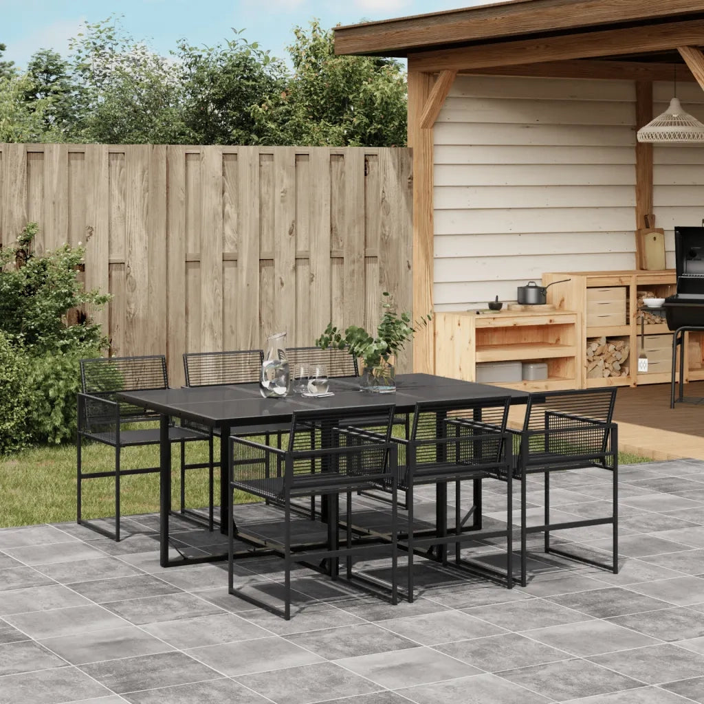 Set da Pranzo da Giardino 7 pz | Set Salotto da Giardino Nero in Polyrattan