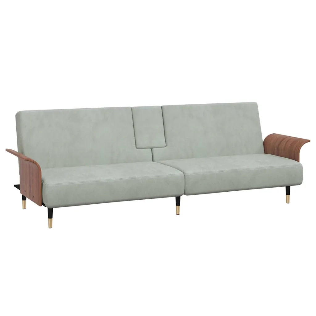 Divano Letto con Portabicchieri in Velluto Grigio Chiarocod mxl 71569