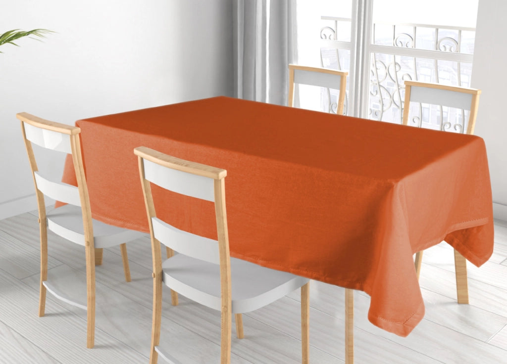 Tovaglia Cucina Soggiorno In Cotone Con Orlo A Giorno In Tinta Unita Ajour - 140x180cm - Rust