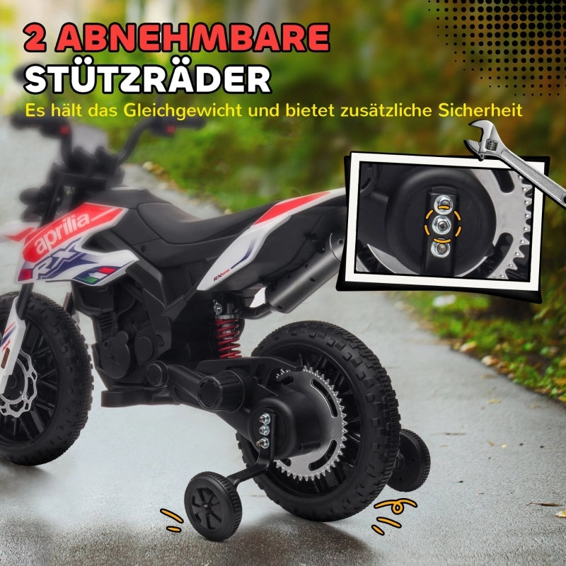 Motocicletta elettrica per bambini da 12V con rotelle, luci a LED, musica, USB, per ragazzi e ragazze, bianca.