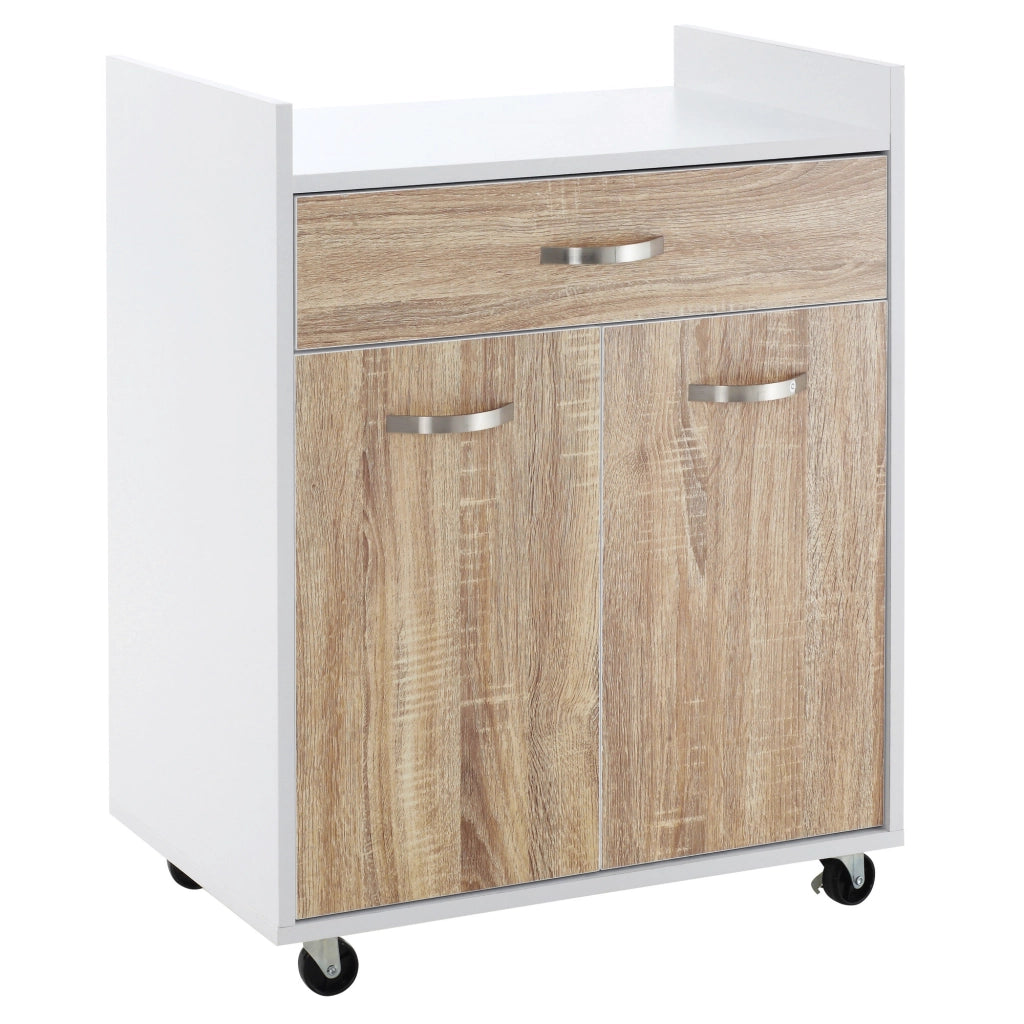 Carrello da cucina con ripiani e cassetti ¨C zephmum ¨C bianco effetto quercia