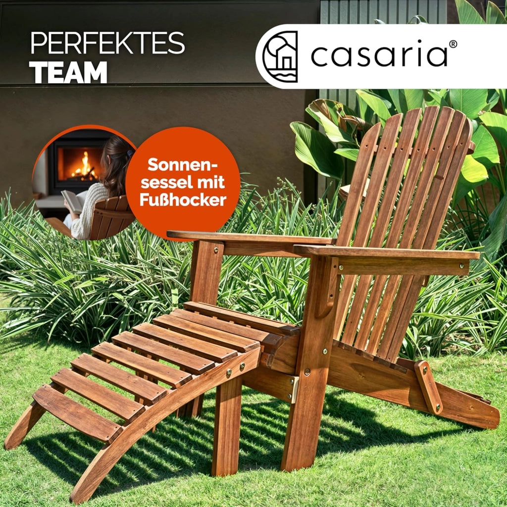 2x Sedia Prendisole Adirondack Sdraio 2 Poggiapiedi Pieghevole Giardino Mare Legno Acacia