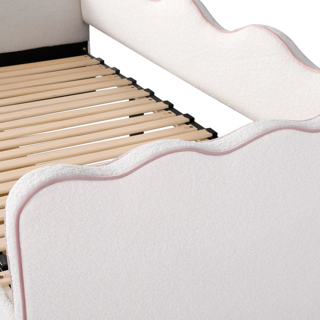 Letto daybed estraibile 90x200 cm con cassetti; USB e Type-C; bouclé beige