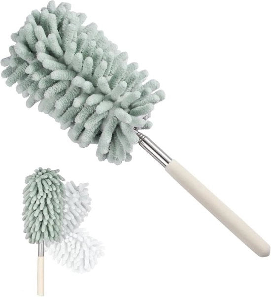 Plumeau microfibra estensibile e pieghevole - lavabile e telescopico - compatta con estensione (29-76 cm) - verde - per auto, ufficio, aspirapolvere, ragnatele - adatto per bambini