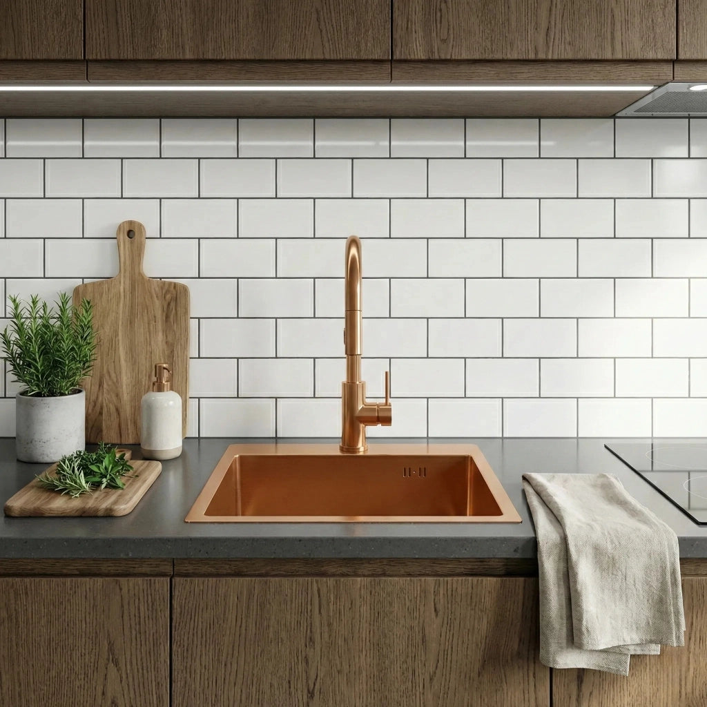 Lavello In Acciaio Leo 50 Brush Copper senza rubinetto da cucina