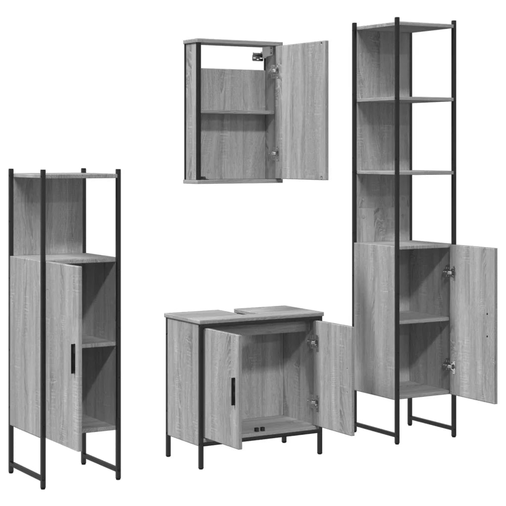 Set Mobili da Bagno 4 pz Grigio Sonoma in Legno Multistrato 3214833