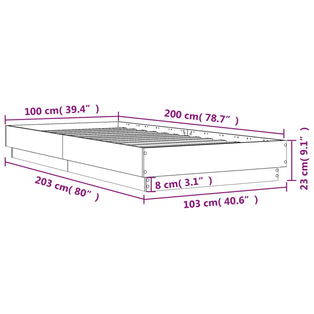 Giroletto-Struttura Letto Nero 100x200 cm in Legno Multistrato 332267