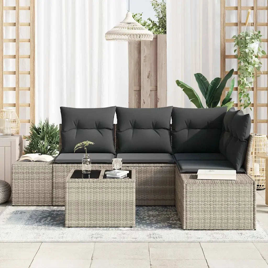 Set Divano da Giardino 5 pcs Grigio chiaro polyrattan