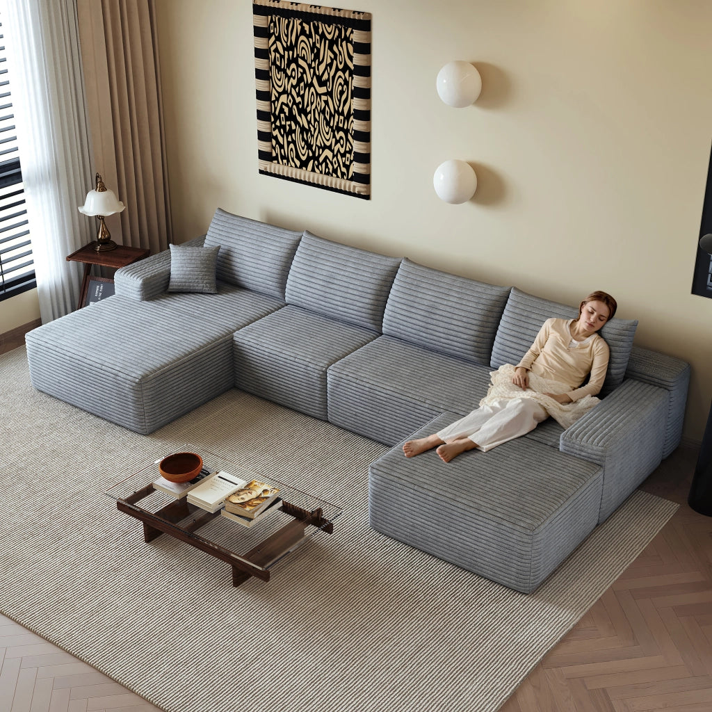 Divano angolare modulare in tessuto con seduta profonda in schiuma ad alta elasticità grigio 270 × 175 × 83 cm