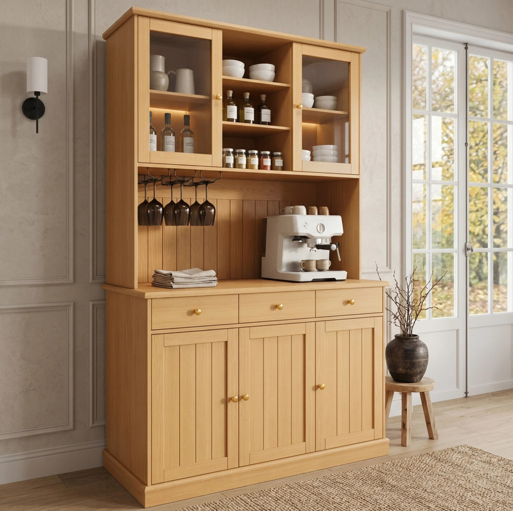 Credenza alta 120x40x191 cm con ante in vetro e USB
