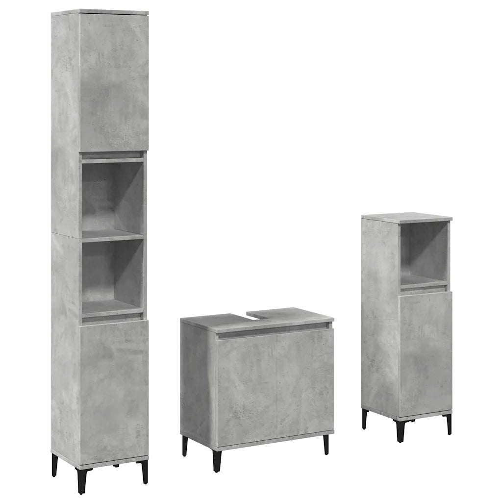 Set Mobili da Bagno 3 pz Grigio Cemento in Legno Multistrato 3324948