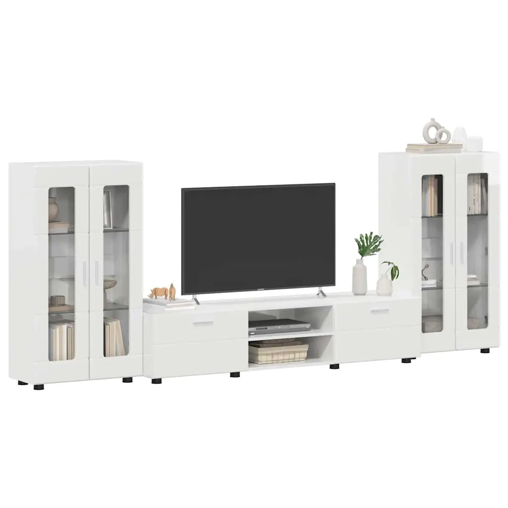 Set mobile TV con porta FLORIN Bianco Lucido Legno multistrato