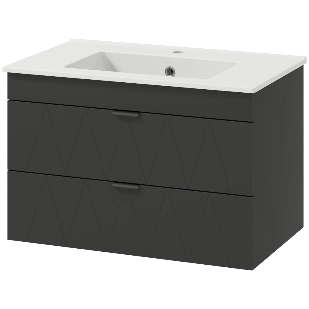 Mobiletto Sottolavabo Sospeso con Lavabo Ceramica e Cassetti Soft-Close ¨C zephmum ¨C Nero