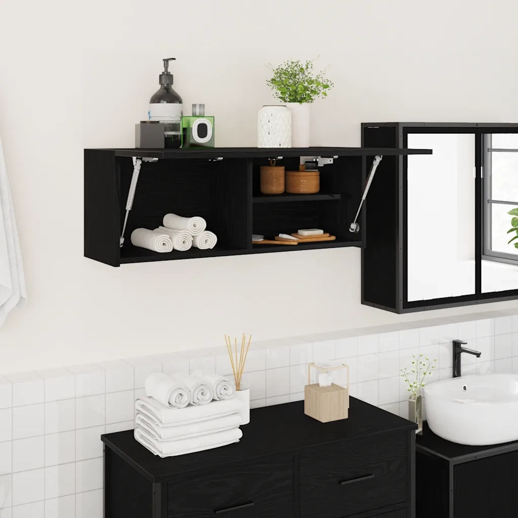 Mobile da Bagno | Armadio da bagno a Parete Nero 80x25x30 cm in Legno Multistrato