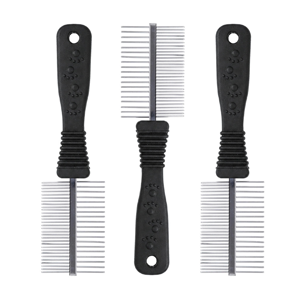 Set 3 Pettini Professionali per Cani e Gatti a Doppia Dentatura, Denti Larghi e Stretti in Acciaio Inox, Rimozione Pelo Morto e Nodi, Grooming e Toelettatura Animali