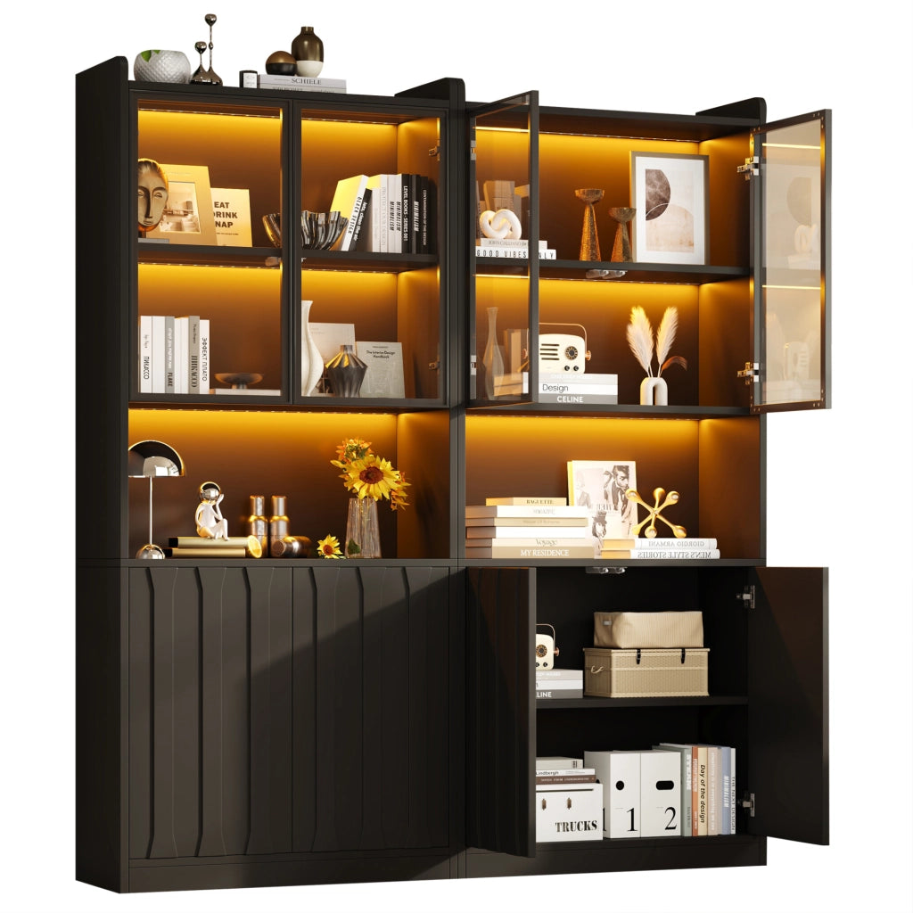 Set 2 vetrine con LED Bluetooth 160x35x200 cm nere HOMVRA