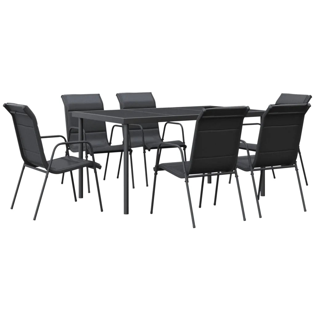 Set da Pranzo da Giardino 7 pz Nero in Acciaio e Textilene 3200699