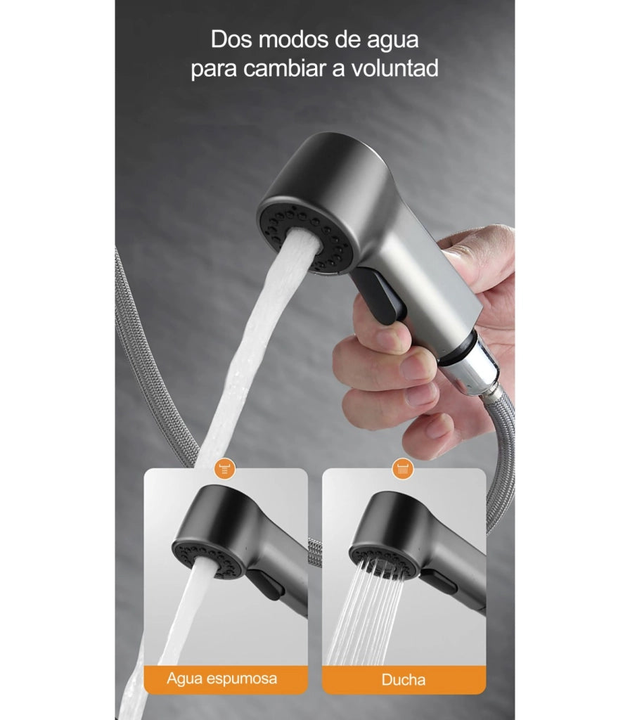 Rubinetto Lavandino Multifunzione LH-226 | Corpo Rame Massiccio | Estrabile con Elevatore | Monocomando | 2 Modos de Acqua