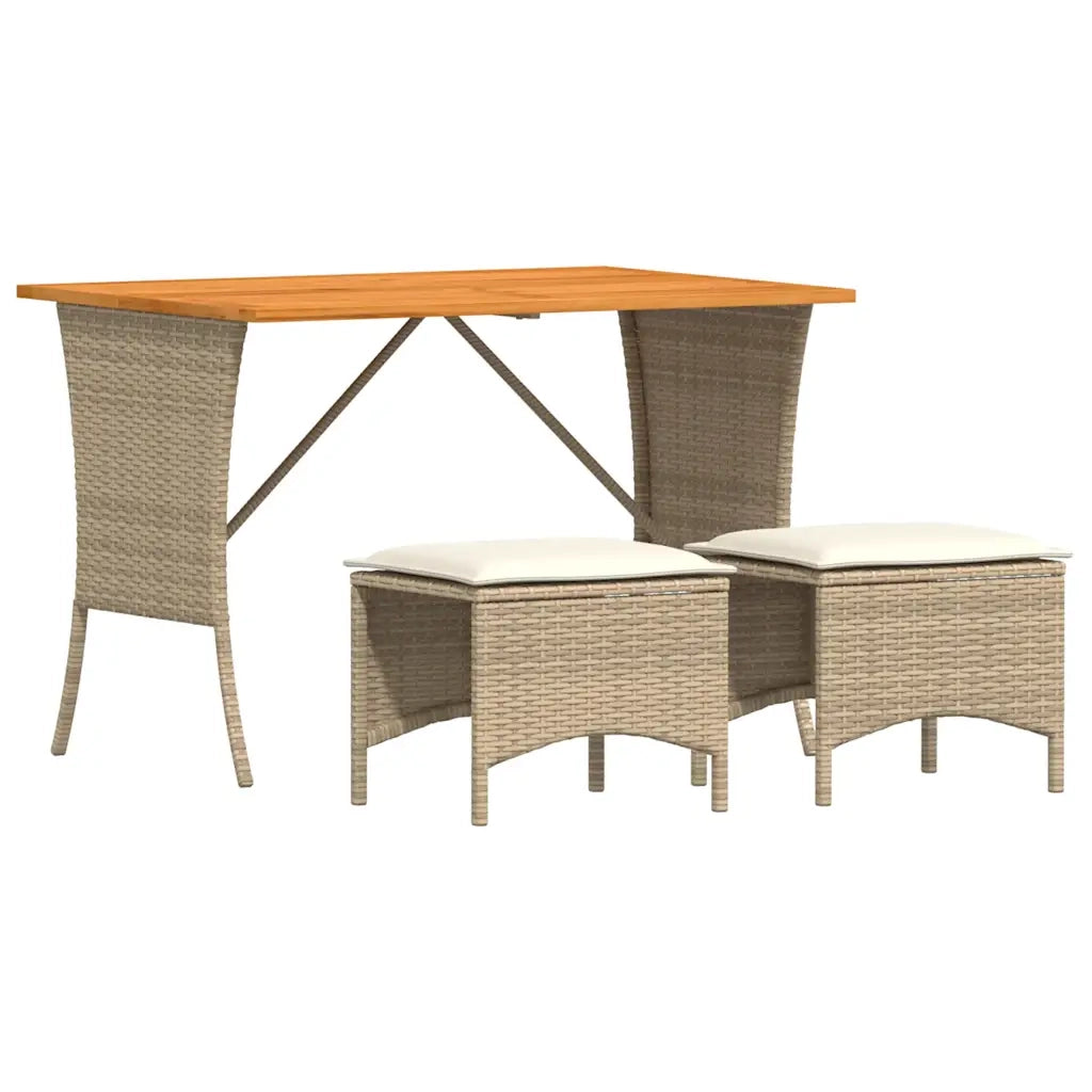 Set da Pranzo da Giardino 3 pz | Set Salotto da Giardino con Cuscini Beige in Polyrattan