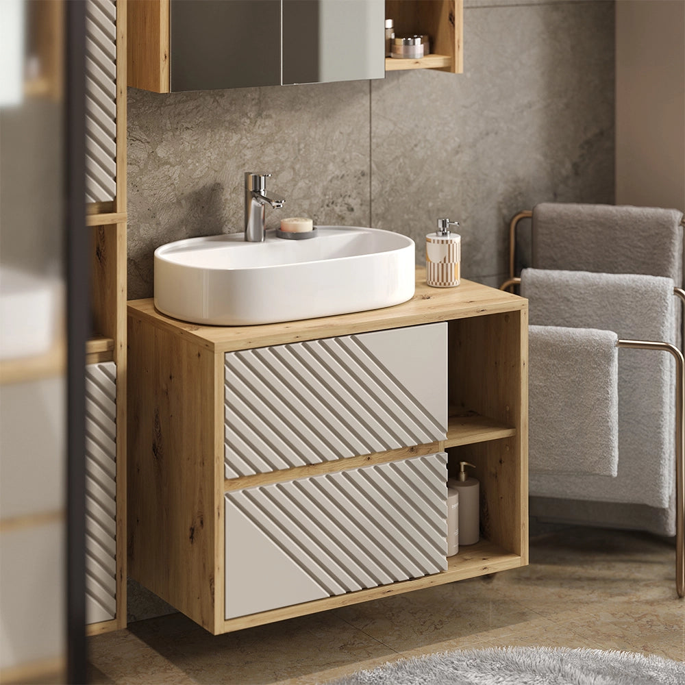 Mobile sottolavabo per bagno Viola Rovere artigianale/Cachemire 80 x 60 cm Vicco