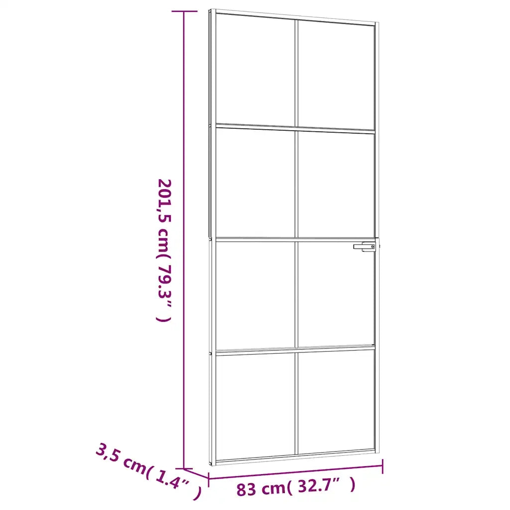Porta Interna Nera 83x201,5cm Vetro Temperato Alluminio Sottile