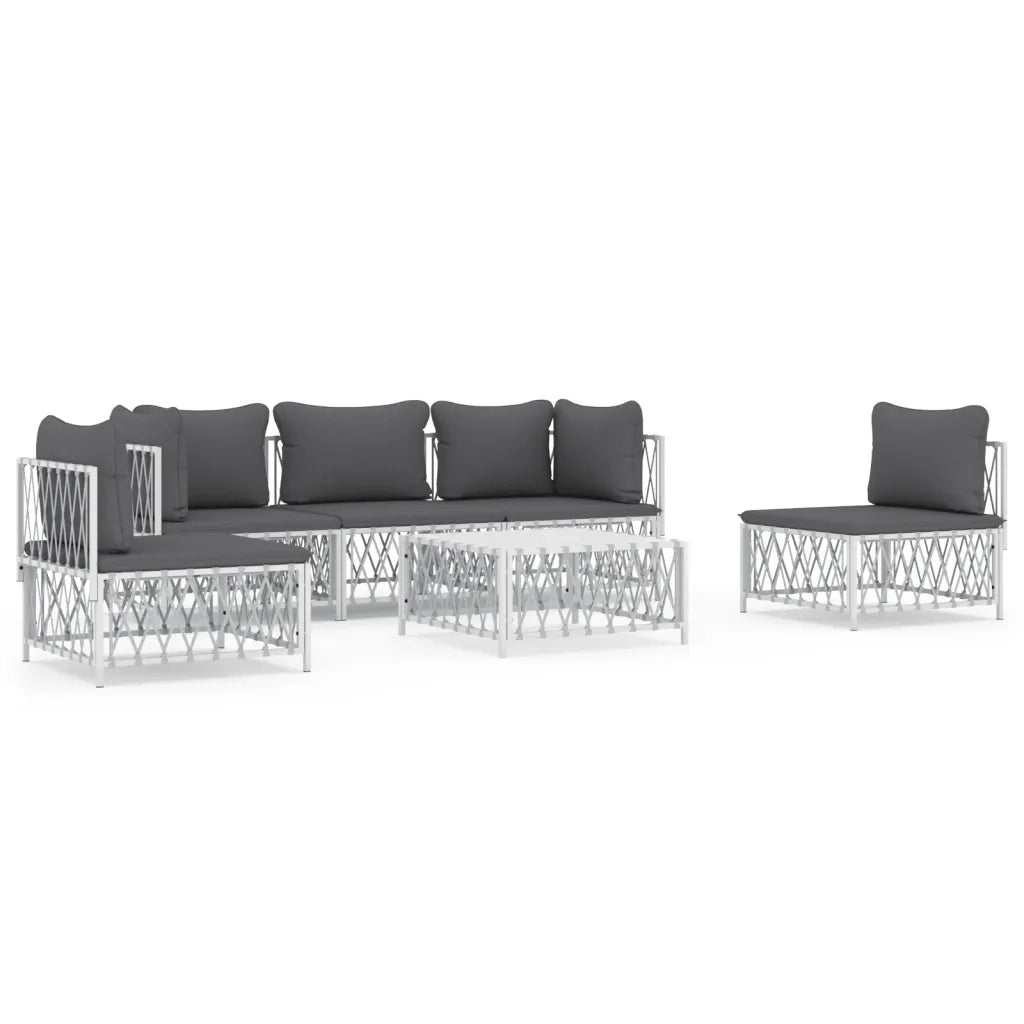 Set Salotto da Giardino 6 pz con Cuscini in Acciaio Biancocod mxl 76593