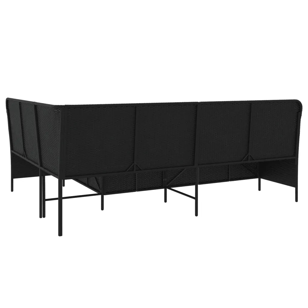 Divano da Giardino a L con Cuscini Nero in Polyrattan