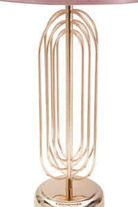 Lampada da Tavolo Krista Ø28x55 cm in Ferro PVC e Tessuto Oro e Rosa