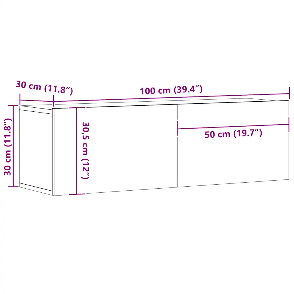 Mobile TV a Parete Rovere Artigianale 100x30x30cm in Truciolato 856019