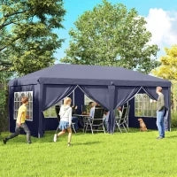 Gazebo 6x3 m Pieghevole da Giardino, in Acciaio e Poliestere con 6 Pannelli Laterali, Blu