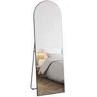 Specchio a Figura Intera, Senza Cornice, Autoportante o Montabile a Parete, Supporto in Metallo, 50x150 cm, Nero