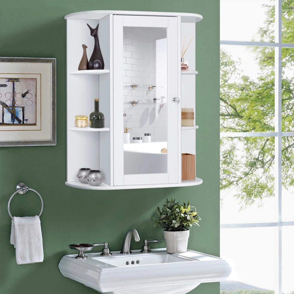 Armadietto al muro con specchio e varie mensole per bagno-Mobiletto da bagno-Armadietto dei medicinali moderno Bianco