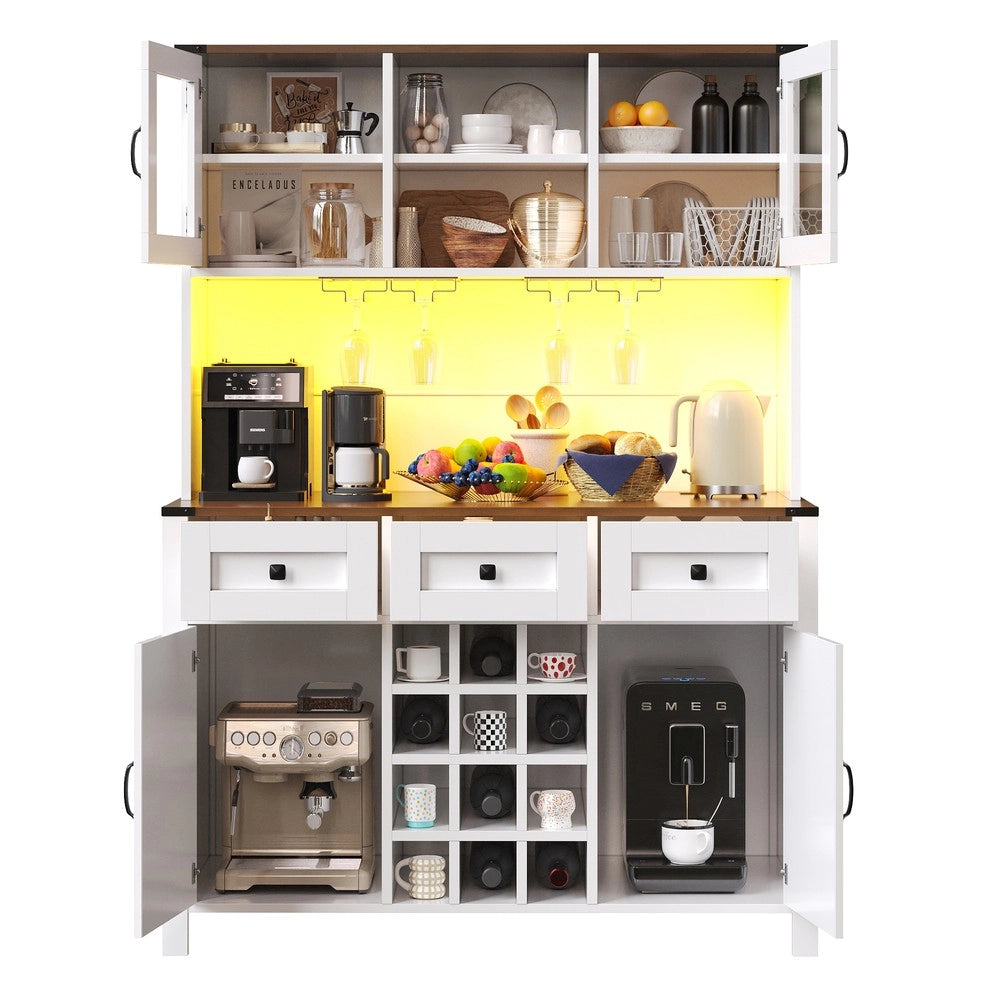 Credenza Alta con LED, USB e Prese ¨C Xylo ¨C Bianco, 4 Ante, 3 Cassetti, 120x40x170