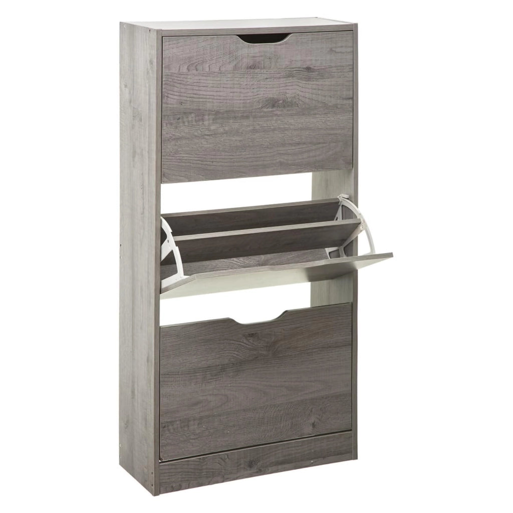 Scarpiera Salvaspazio Slim Ingresso Legno Slim 3 Ripiani Dimensioni Compatte 60 x 119 x 23,3 Ante Moderno MDF Compatta Doppia Profondità Salone Camera a Scomparsa Colore: Grigio