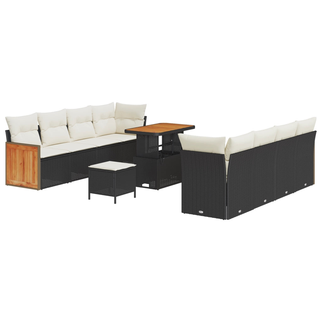Set Divani Giardino con Cuscini 11 Pezzi Nero in Rattan Polietilene e Acacia