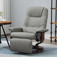 Poltrona Relax Reclinabile Poggiapiedi Regolabile Girevole 360°, Struttura in Legno Rivestimento Sintetico, Grigio