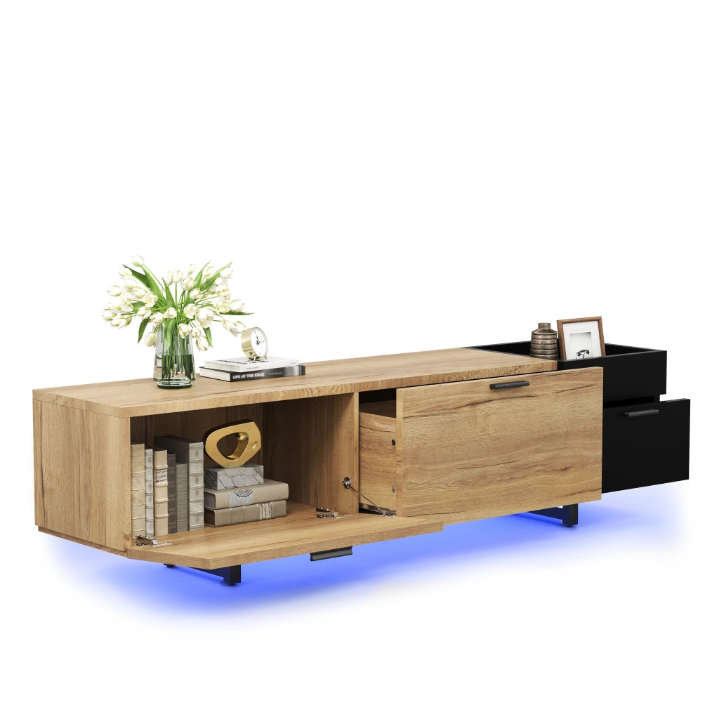 Mobile TV con vani aperti e 4 cassetti; LED - per soggiorno - 180×38×49 cm - nero
