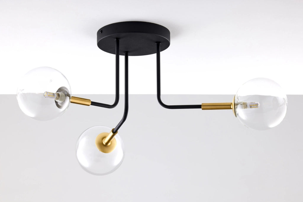 Plafoniera moderna nero oro, sfere vetro 3xG9 BURANO Jupiter