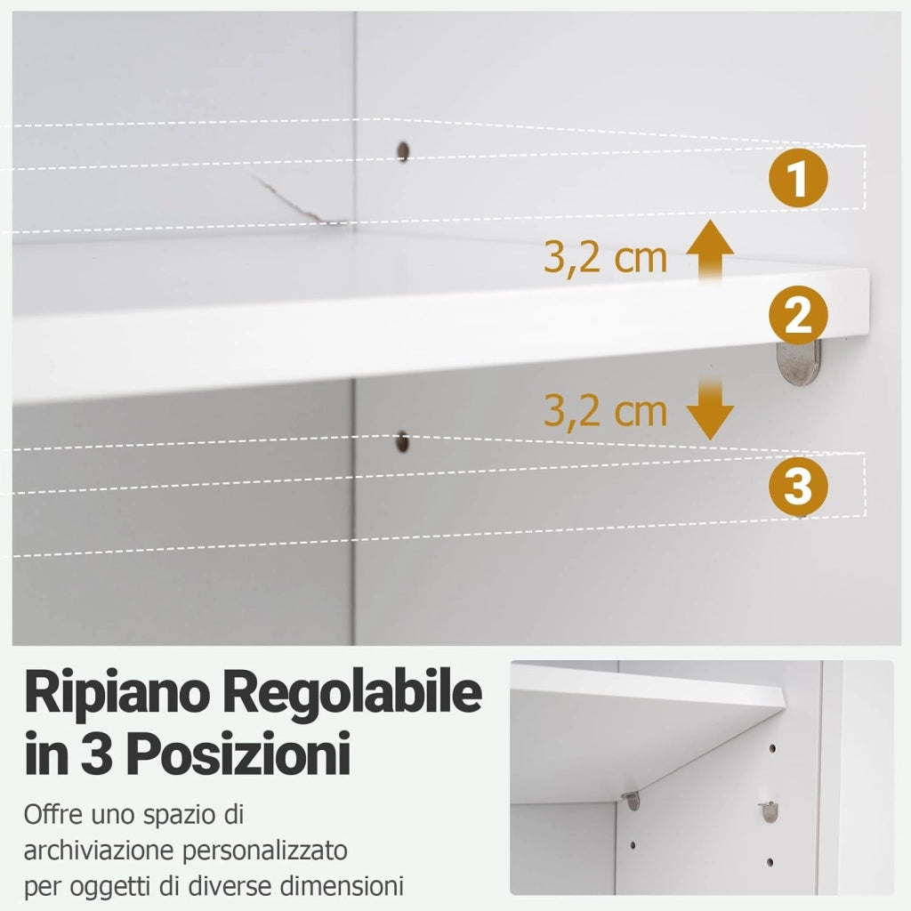 Mobile da Bagno da Parete, Mobiletto Salvaspazio a Muro a 2 Ante con Ripiano Aperto e Ripiano Regolabile, Armadietto per Cucina, Soggiorno e Ingresso, 60 x 21 x 75 cm (Bianco)