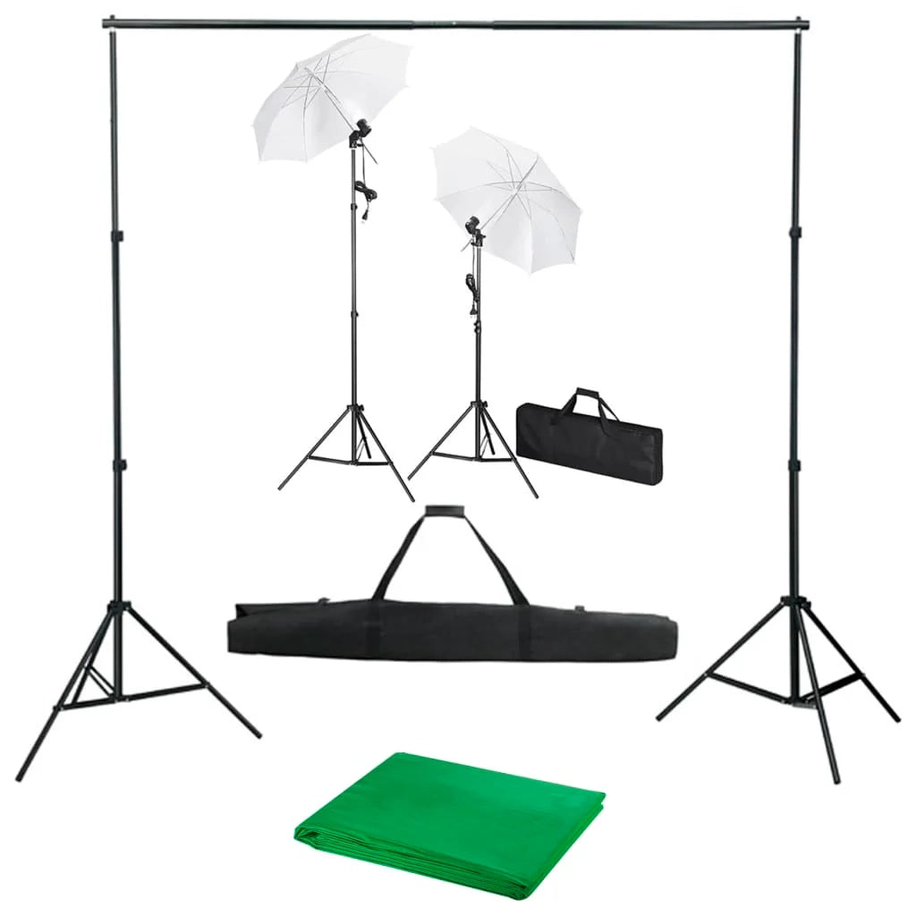 Kit professionale per studio fotografico con fondale verde luci e ombrelli 02_0001489