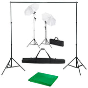 Kit professionale per studio fotografico con fondale verde luci e ombrelli 02_0001489