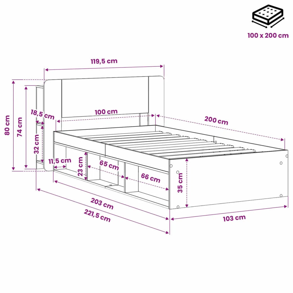 Telaio del letto con storage Rovere Artigianale 100 x 200 cm