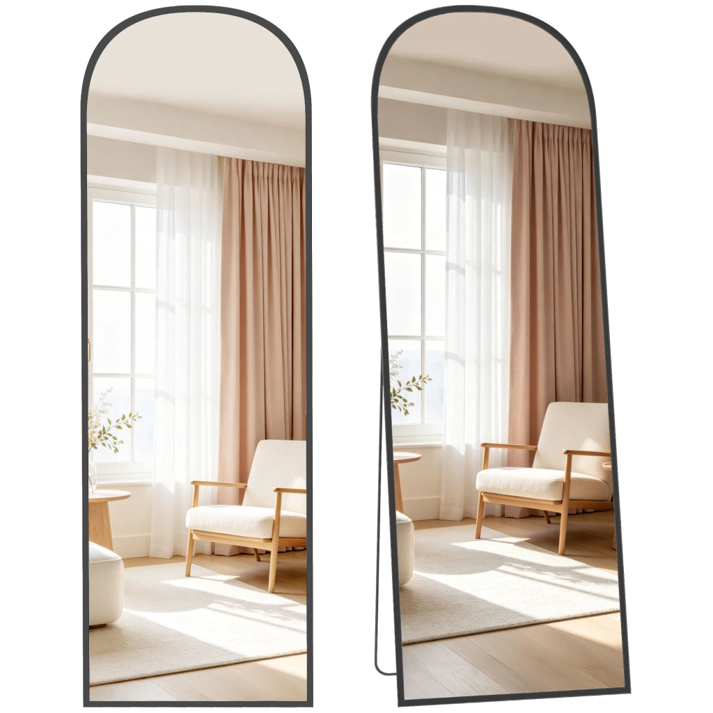 Specchio da Terra e Parete Moderno in Lega di Alluminio con Supporto Pieghevole. 50x170 cm. Nero